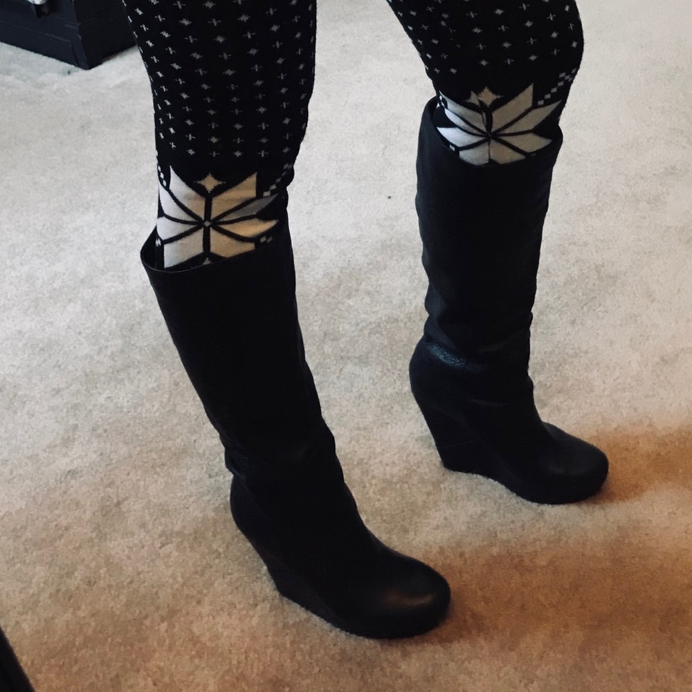 ALDO Knee High Black Leather Boot
